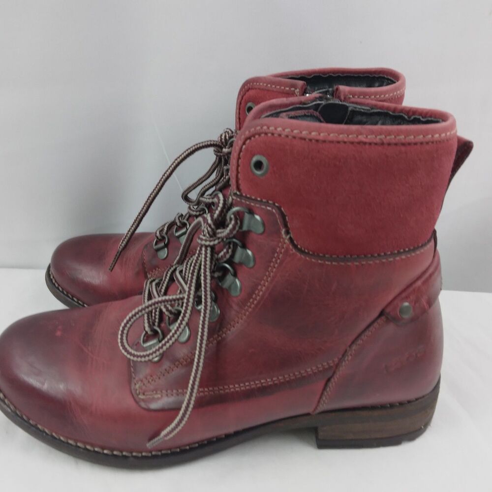 Taos Ringer Red Leather Lace Up Ankle Boots Boho Lagenlook Womens US 7-7.5 EU 38 - Picture 7 of 15